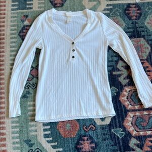 H&M White Ribbed Long Sleeve Henley Top